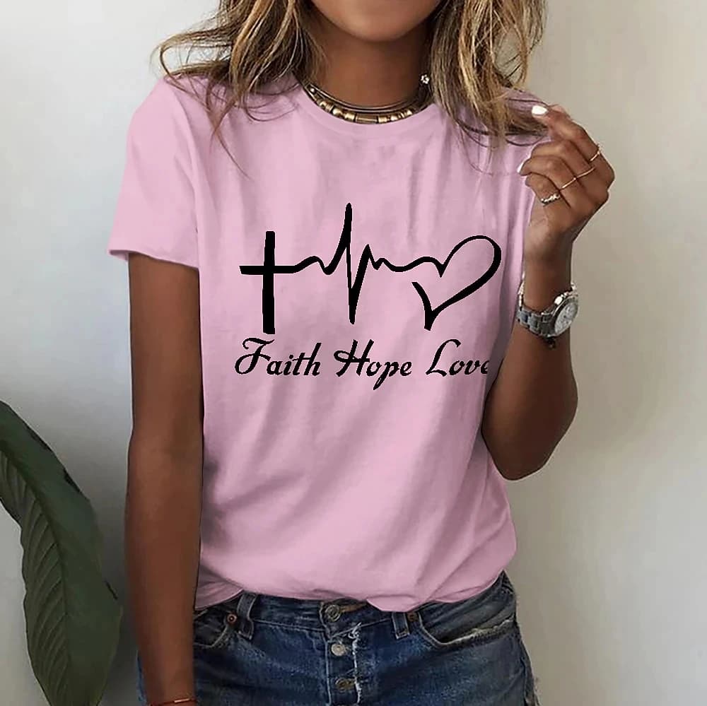 Summer Women's Casual T-Shirt Fashion Letter Print Tops 3D Love Pattern Short Sleeve Ladies Tees O-neck Female T Shirts Clothing