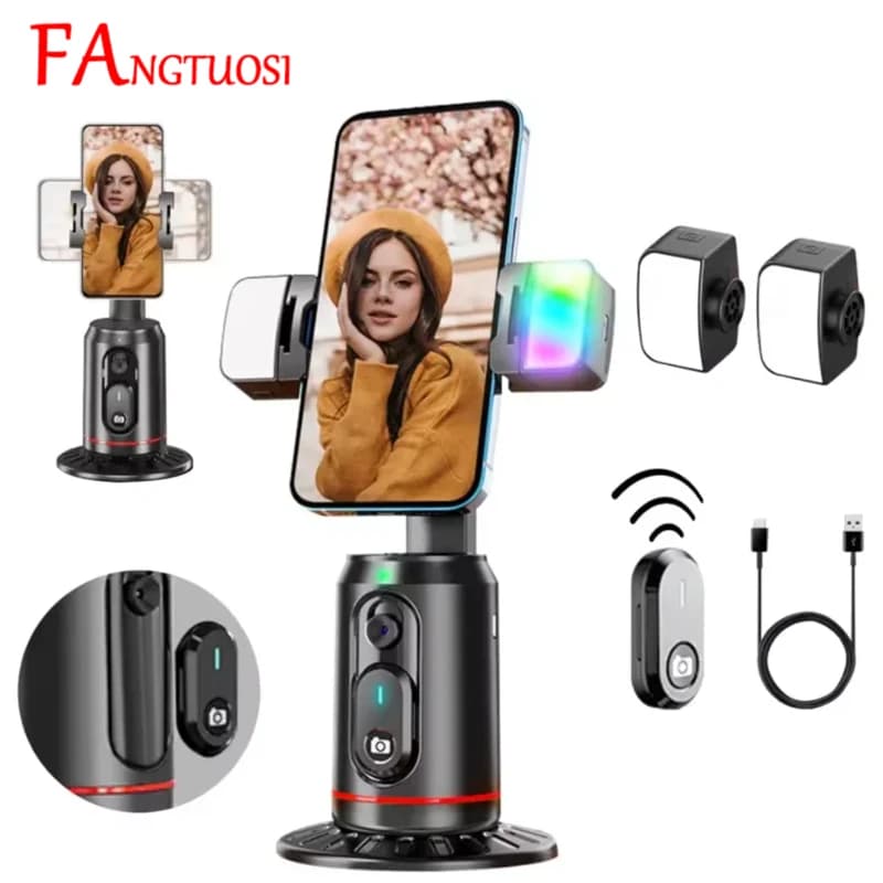 FANGTUOSI 360 Rotation Follow-up Gimbal Stabilizer Monopod Desktop Tracking Gimbal with Remote for Phone Tiktok Live Photography