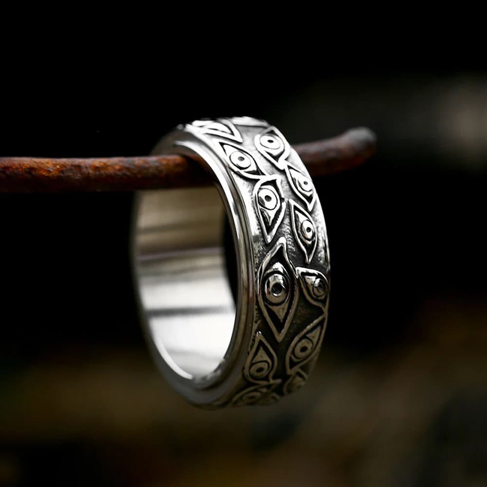 Fashion Retro Stainless Steel Demon Eye Rings Punk Creativity Rotatable Ring for Men Women Anxiety Relieving Jewelry Wholesale