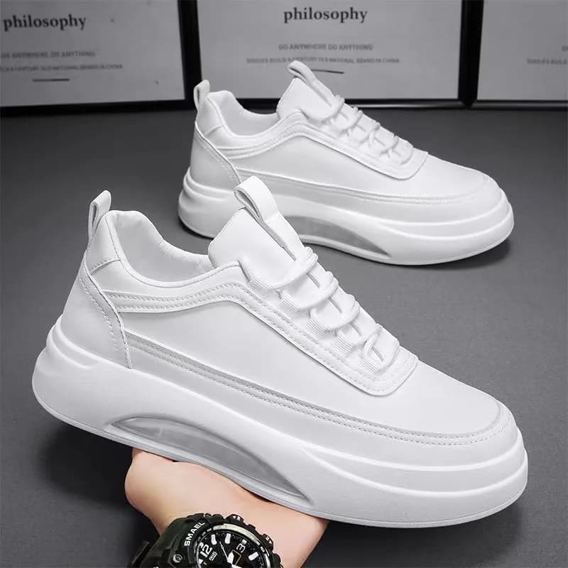 Fashion Men‘s Leather Casual Shoes Spring Comfortable Air Cushion Walking Shoes Men Small White Shoe Vulcanized Shoes Skateboard
