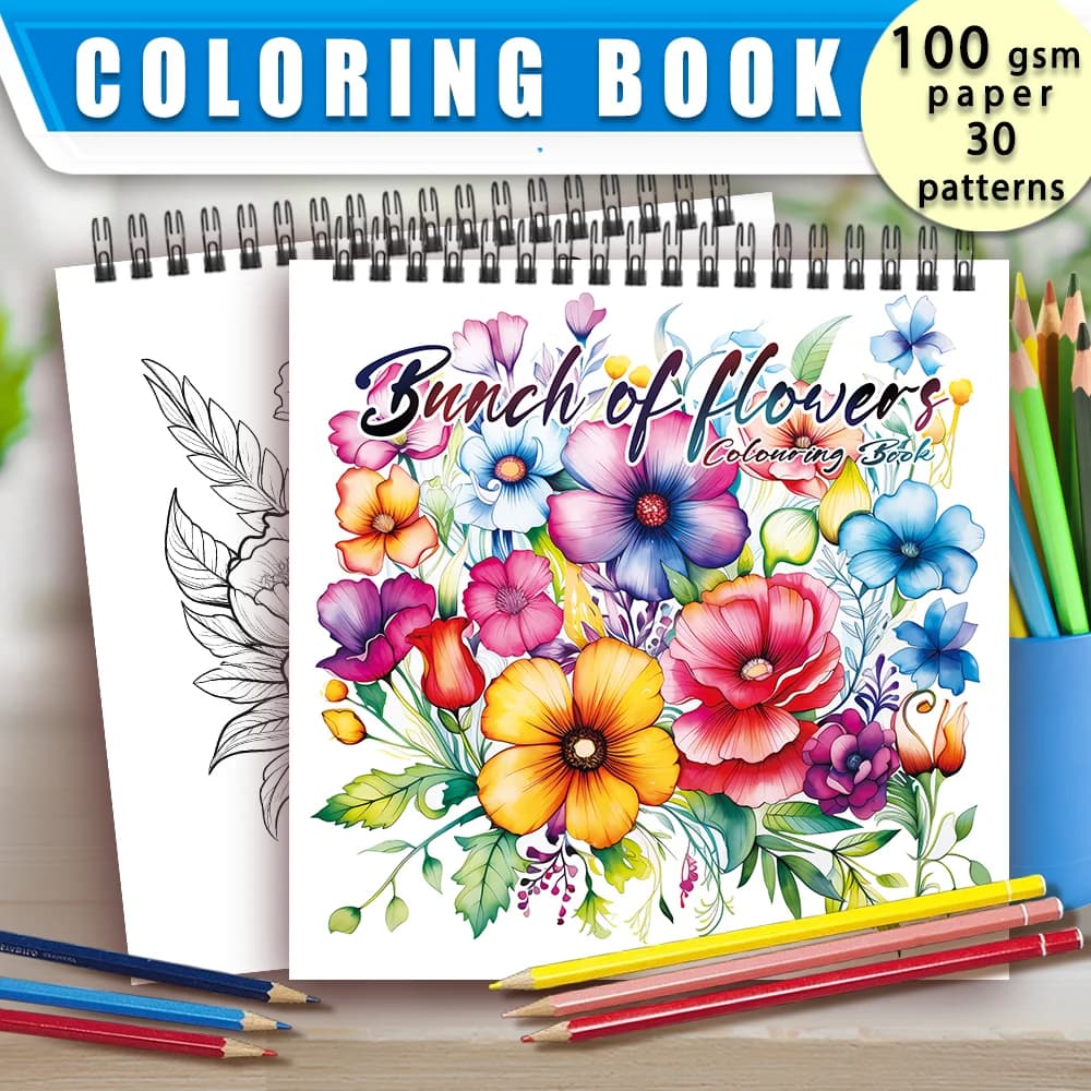 Adult coloring book - 30 Sheets women's spiral coloring book, 8.3x 8.3 inches, drawing book, birthday gift, holiday party gift
