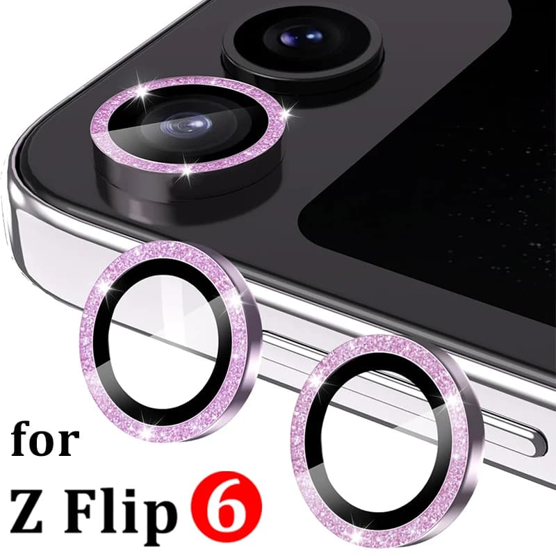 Luxury Bling Diamond Camera HD Glass Protector for Samsung Galaxy Z Flip 6 Flip6 ZFlip6 Glitter Metal Lens Ring Cap Locator