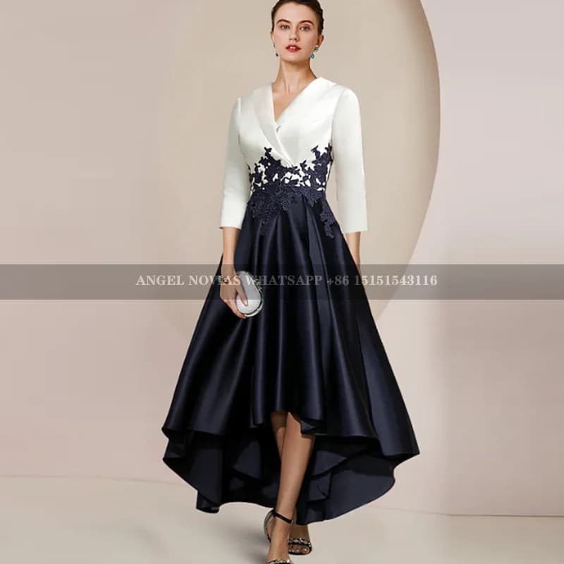 High Low Navy Blue Mother of the Bride Dresses with Sleeves Wedding Party Gowns vestidos de fiestas elegantes mujer