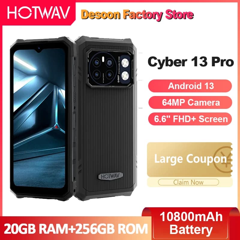 [World Premiere] HOTWAV Cyber 13 Pro 150LM Flashlight 20GB+256GB 6.6'' FHD+ 2K 10800mAh 20W Fast Charging 64MP Android 13 Global
