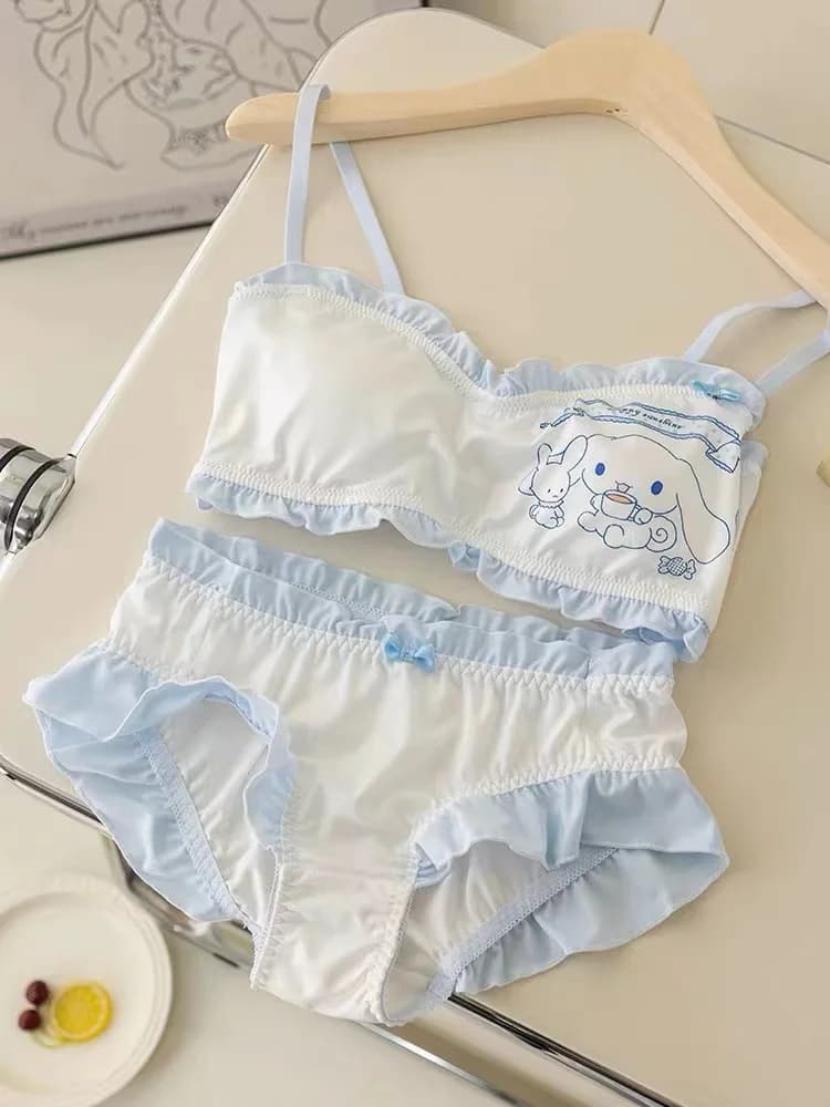 Girl Cute Cartoon Clow M Bra Set Sweet Fresh Wireless Thin Student Underwear