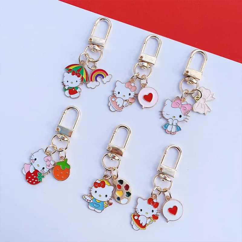 Hello Kitty Cat Keychain Cartoon Anime Cute Bag Pendant Car Key Chain Ring Bag Charm Accessories Gift Keyring for Women