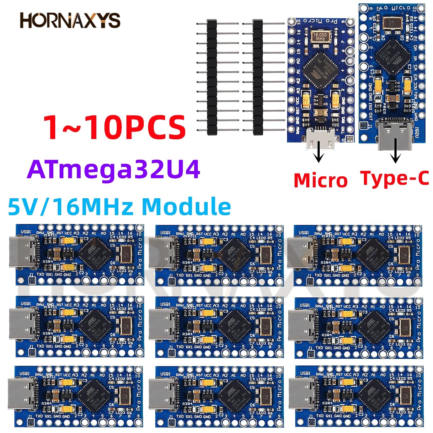 1-10pcs Pro Micro ATmega32U4 5V/16MHz Module with 2 row pin header For Leonardo TYPE-C USB in stock best quality for arduino New