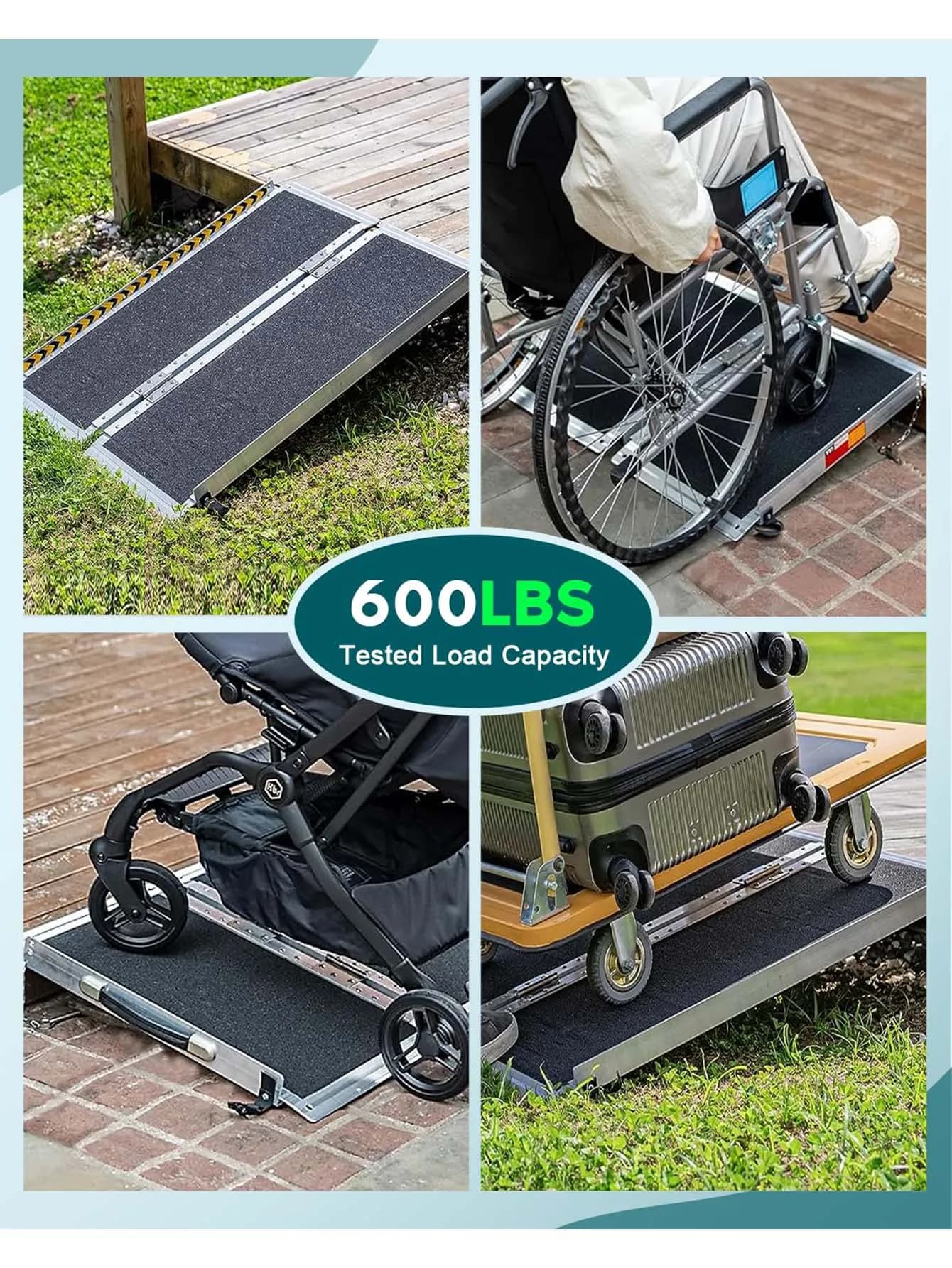 Multifold Wheelchair Ramp 8ft Non Skid Threshold Ramp Aluminum Foldable Mobility Scooter Ramp Folding Handicap Ramp For Steps