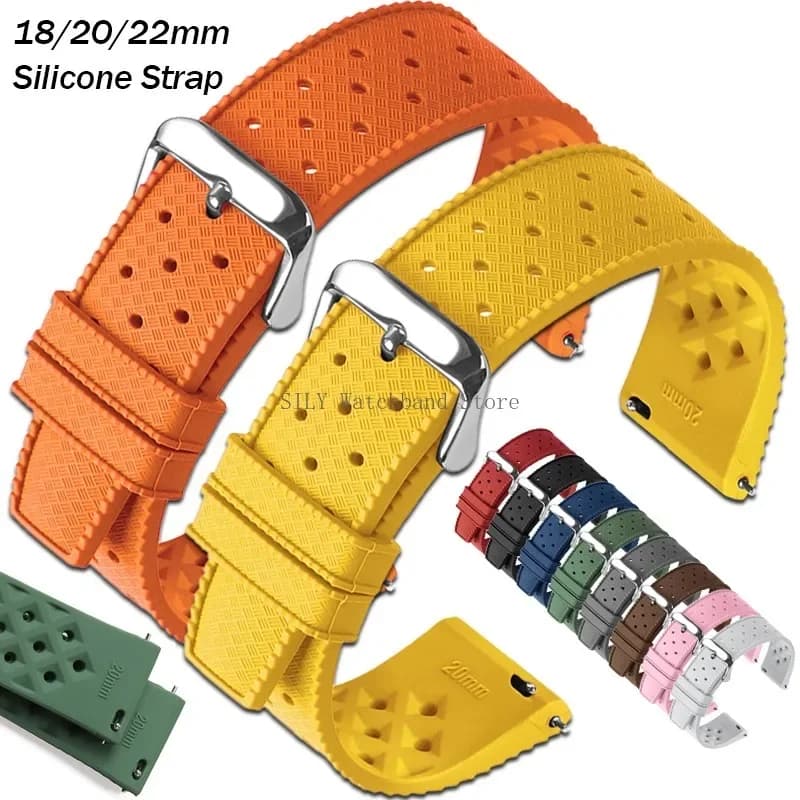 18mm 20mm 22mm Silicone Strap Universal Men Women Smartwatch Band Quick Release Breathable Wristbelt Soft Rubber Sport Bracelets