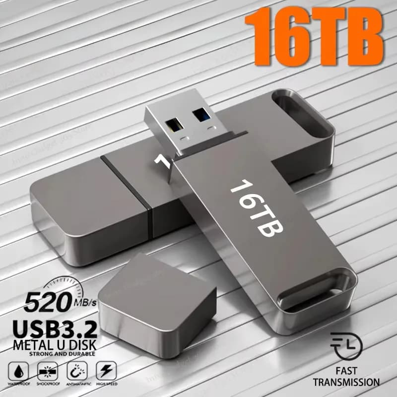 New 16TB Flash Drive USB 3.2 High Speed Transfer Type C U Metal Flash SSD Portable Mini Flash Drive Memory Waterproof U Drive