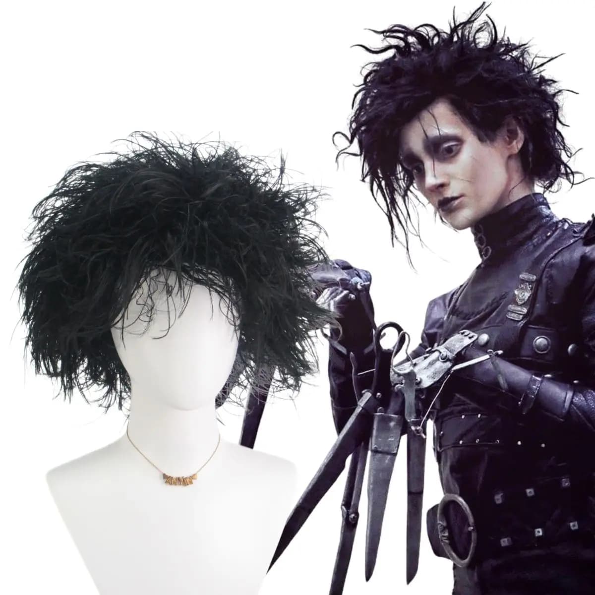 Black Synthetic Short Curly Wig Film Character Scissors Hands Style for Cosplay April Fool's Day Halloween CostumePartyAccessory
