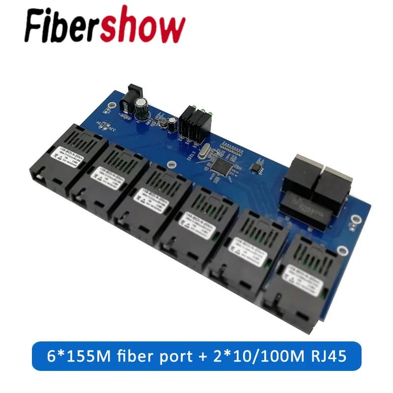 10/100M Fast Ethernet switch Converter 20KM Ethernet Fiber Optical Media Converter Single Mode 2*RJ45 and 6*SC fiber Port PCBA