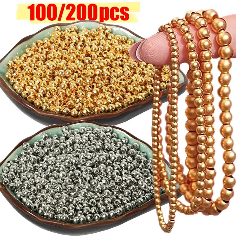 Simple DIY Material Metal Separation Bead Vintage Golden Silver Round Through Hole Beads Jewelry Components Handmade Accessories