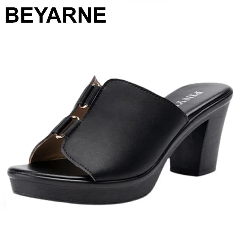 Newest Popular Women Slippers Pure Color Square Head Coarse Heel Women's Wedges Non-slip Comfortable Sandals zapatos