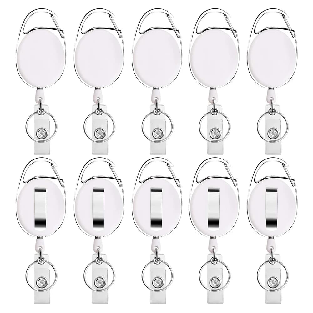 Retractable Badge Holder with Carabiner Reel Clip and Key Ring for ID Card Key Keychain Holders Black 10 Pieces,White