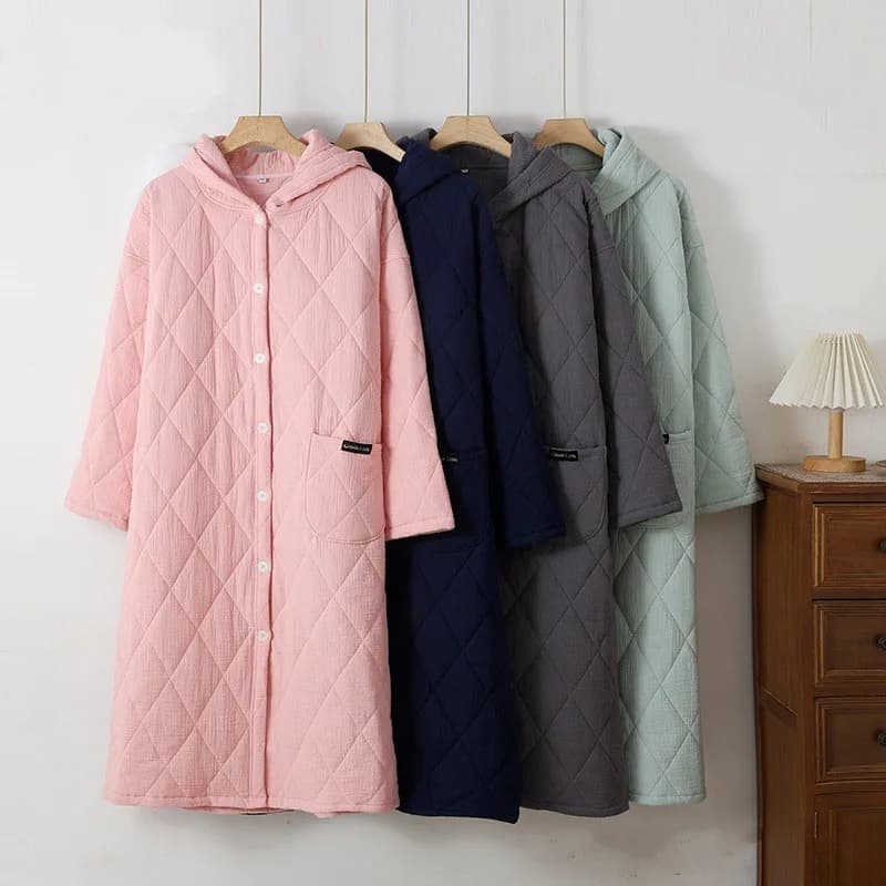 Autumn Winter Women Warm Cotton with Filler Robe Ladies Hoodie Bathrobe Female Long Sleeve Dressing Gown Robes Home Clothes