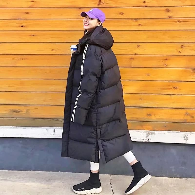 2023 Men and Women Couple Style College Style Sports Down Coat Women Mid Length Large Size Thickened Loose Hooded