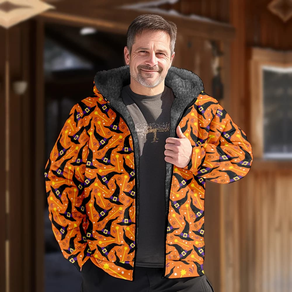 Men's Winter Jackets Coats,Orange Pattern Cotton Clothes Overcoat Air-permeable Sports Shopping