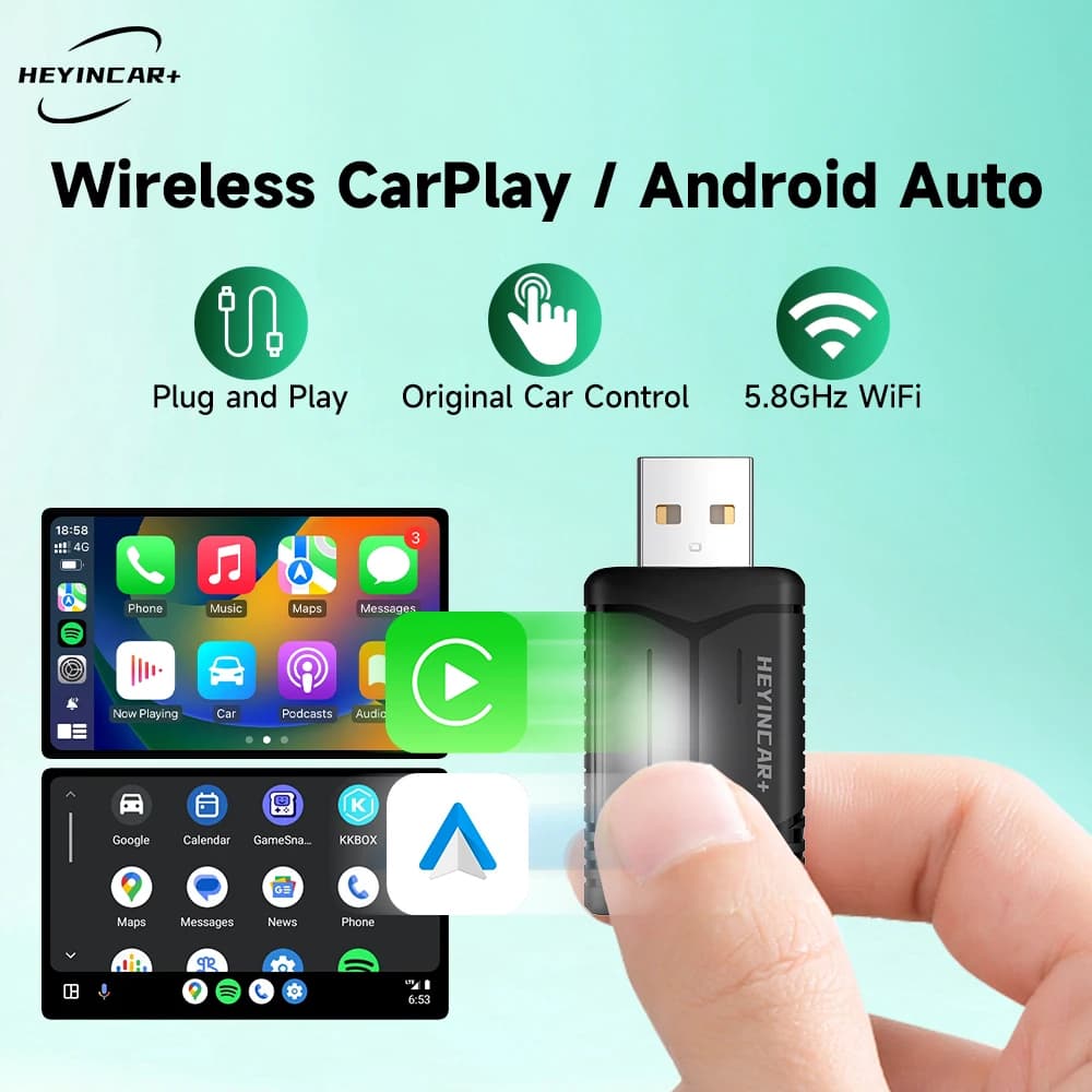 2025 HEYINCAR 2in1 Wireless Android Auto Adapter  Carplay Smart Dongle Plug and Play For  Kia Volvo Audi MG Opel VW Hyundai Jeep