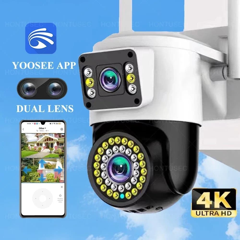 4K 8MP 4G YOOSEE IP Camera Dual Lens PTZ Wifi Camera Dual Screen Auto Tracking Two Way Audio Color Night Vision Security Camera