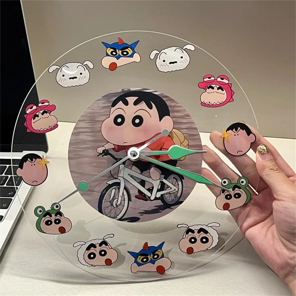 Kawaii Anime Crayon Shin-Chan Acrylic Clock Creative Simple Desktop Decration Cute Wall Hanging Clocks No Battery Girls Gifts