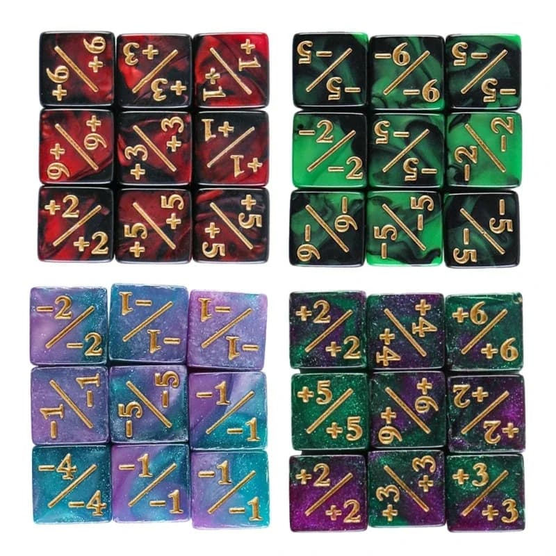 Six Sided Dice Set D6 Counters  1/ 1 and -1/-1 Set of 10 Dice for Math Teaching ,Kid Arithmetic Toys, Card Game Accessories