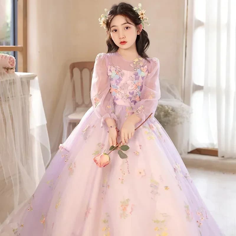 Girls Holy Communion Dresses Long Prom Ball Gown For Kids Bridesmaid Robe Teenagers Children Wedding Evening Party Luxury Outfit