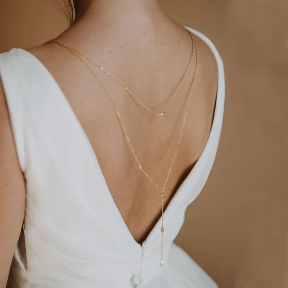Gorgeous Bridal Back Chain Drop Handmade Backless Clothing Jewelry Elegant Layered Rhinestone Body Chain for Women Wedding Gift