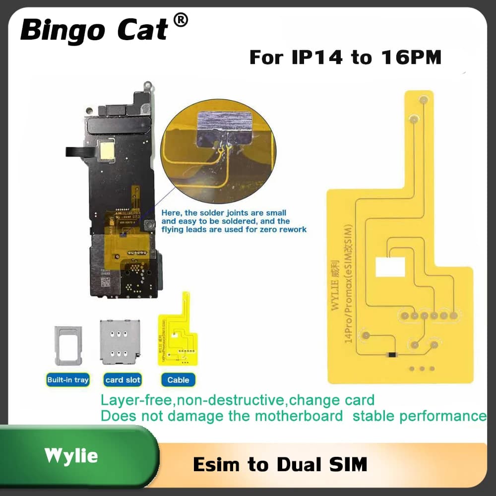 WYLIE NEW Dual Card to Dual Single Card Cable for iPhone16 15 14 plus pro max  Esim to Dual SIM No Need Separate No Damage Flex