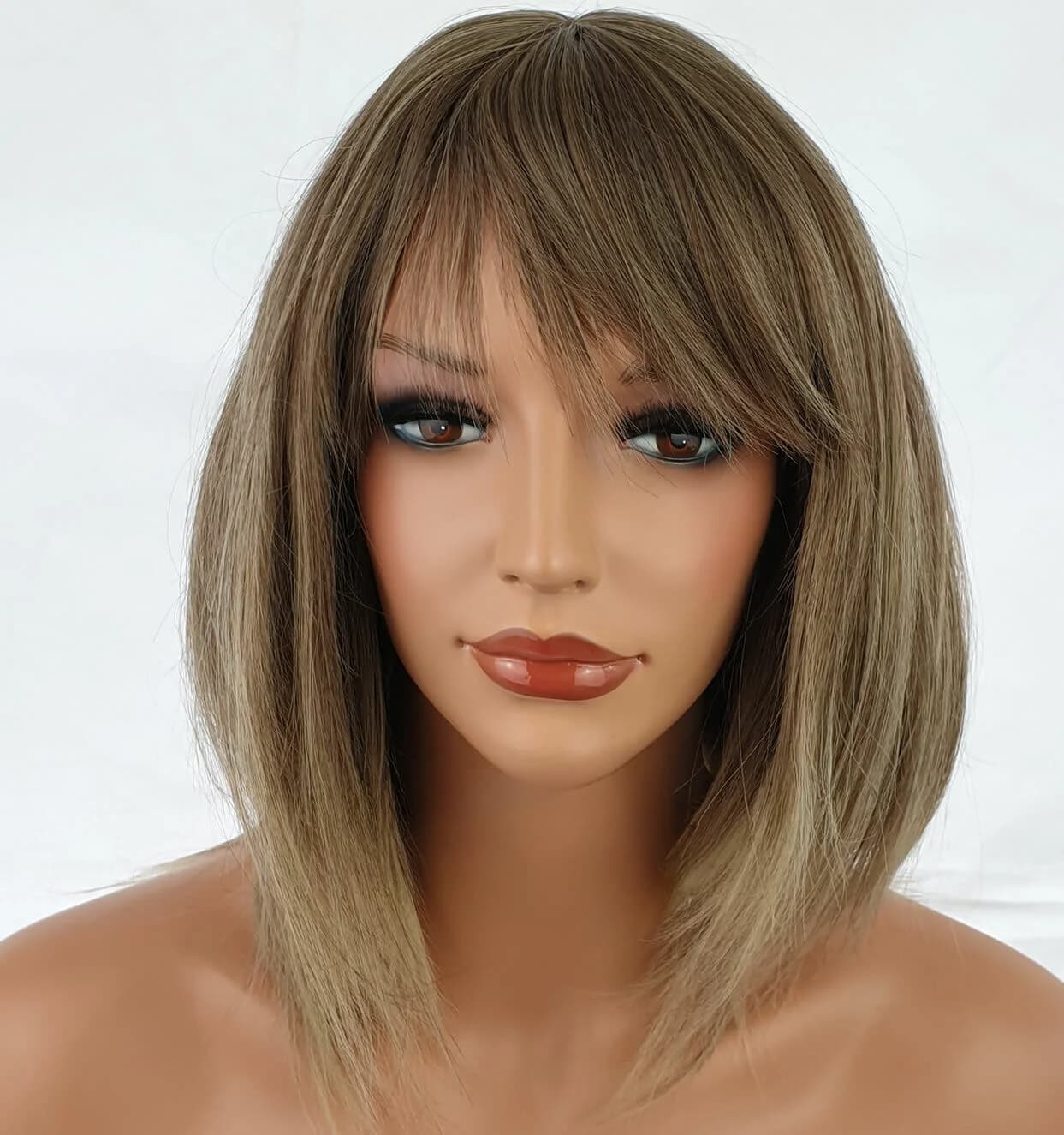 LIGHT BROWN/BLONDE MIX Synthetic WIG LADIES WOMENS RAZOR CUT SHOULDER LENGTH