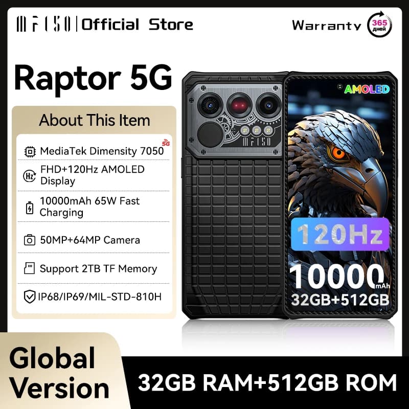IIIF150 Raptor 5G Rugged Smartphone 6.78'' 120Hz AMOLED Display 10000mAh 32GB(16GB+16GB)+512GB 50MP Celular Android 14 65W