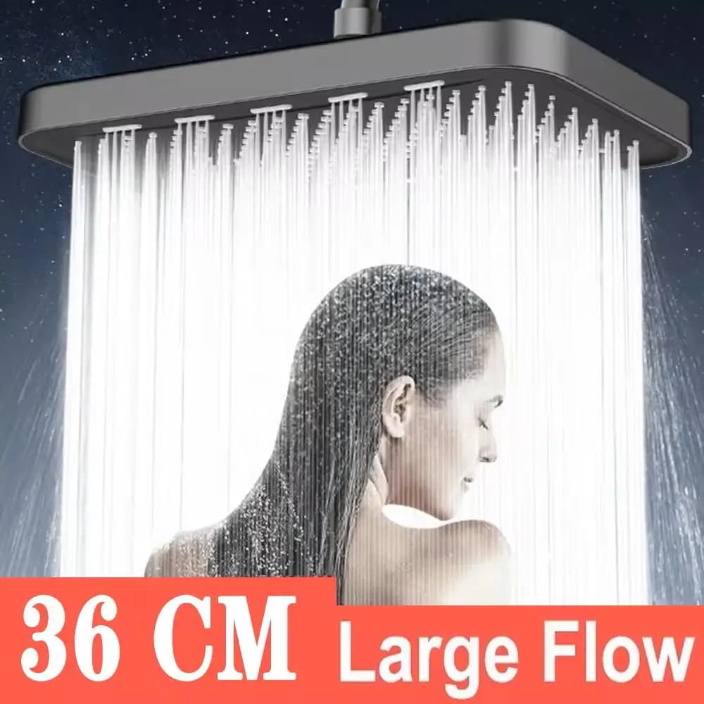 New 36CM High Pressure Top Spray Rain Shower Head Larger Flow Supercharge Rainfall Showerhead 360° Swivel Water Saving Set