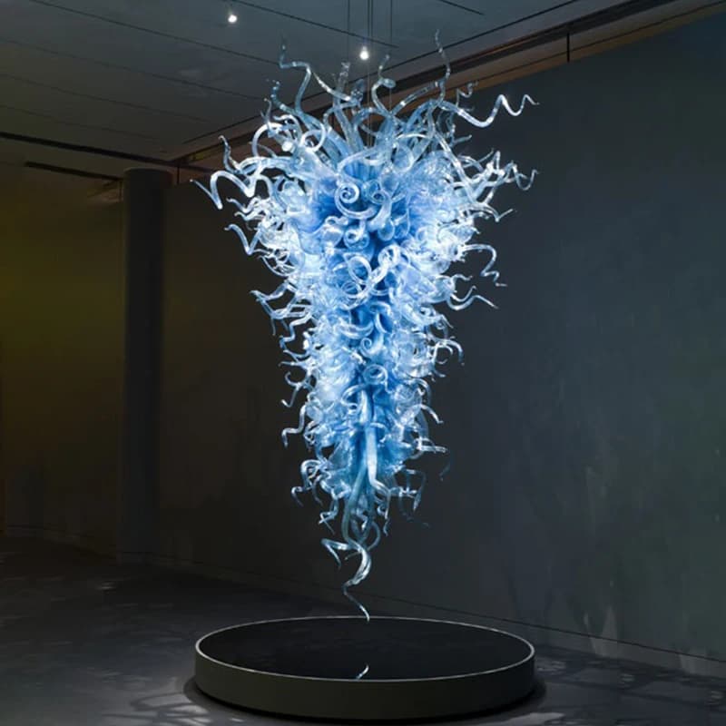 Blue Color Pendnat Lamp Luxury Hand Blown Chihuly Glass Chandelier Light for Art Decoration LED Large Lamps