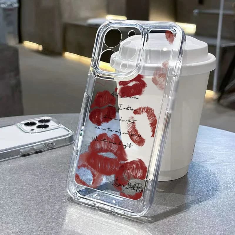 Luxury Shockproof Soft Clear Phone Case For iPhone 16 15 14 Pro Max 13 12 11 XS X XR 7 8 Plus SE 3 2022 Sexy Girl Red Lips Cover