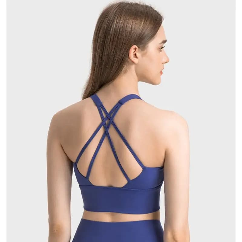 High Strength Solid Color Tight Women Fitness Sport Bra Shockproof Yoga Top Back Cross Fixed Chest Pad Comprehensive Training Jo