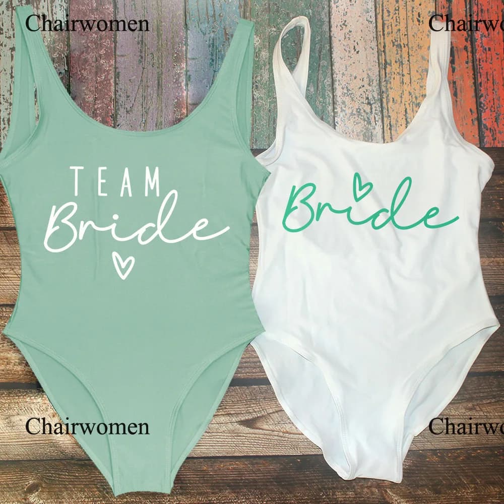 S-3XL Green Print Team Bride One-Piece Swimsuit Squad Women Swimwear Bachelorette Party Swimsuit Summer Beatchwear Bathing Suit