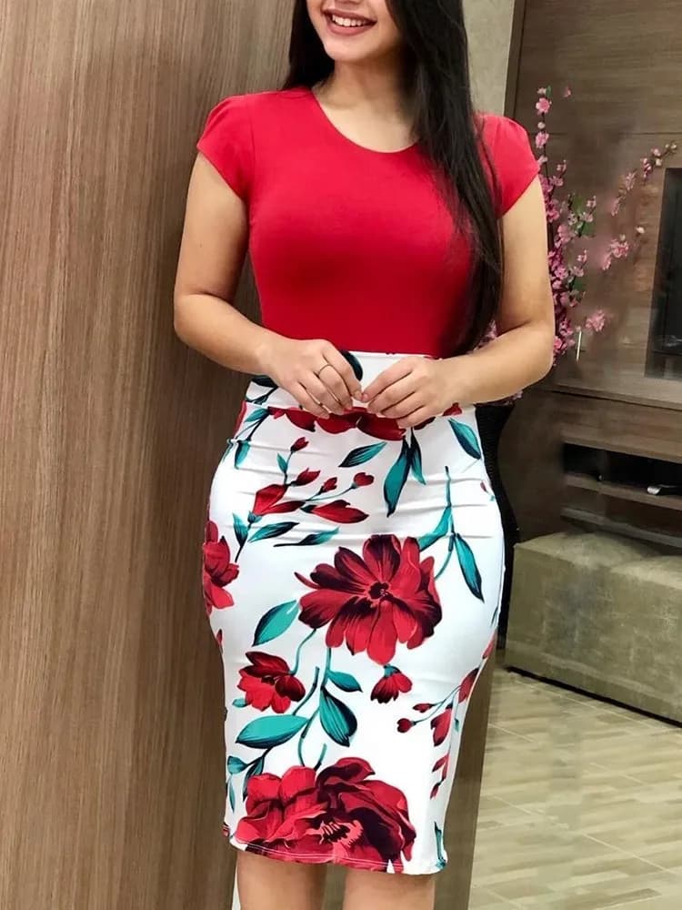 Women's Color Block Bodycon Mini Skirt - Sexy High Waist Floral Print Short Skirt, Tight Clubwear for Party/Night Out