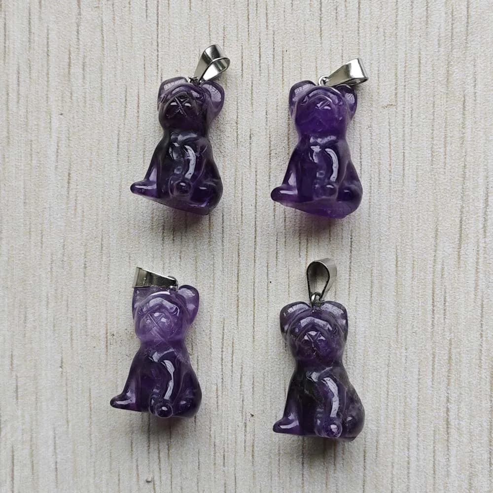 Fashion good quality amethyst natural stone dog shape pendants for Necklaces jewelry making 4pcs/lot Wholesale free shipping