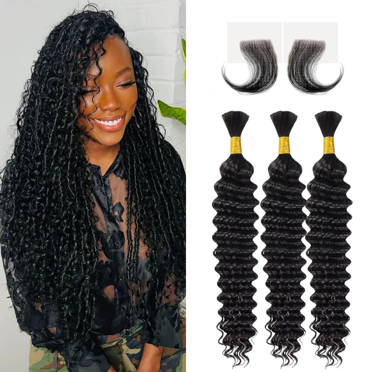 Deep Wave Bulk hair for Braiding Wet and Wavy Micro Braiding No Weft Faux Deep Wave Braiding Hair Extensions for Box Boho Braids