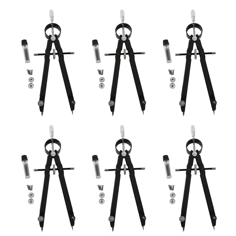 6X Professional Compass, Compass Geometry Set With Lock, Math And Precision Compass, Metal And Durable(Black)