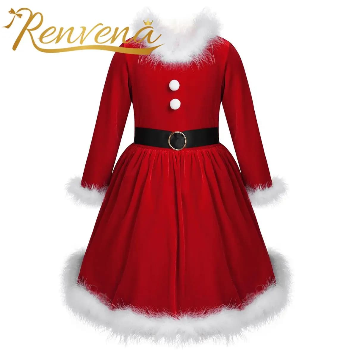 Kids Red Velvet Christmas Costume New Year Party Xmas Dress Girls Santa Claus Costumes Long Sleeves Holiday Carnival Dress Up