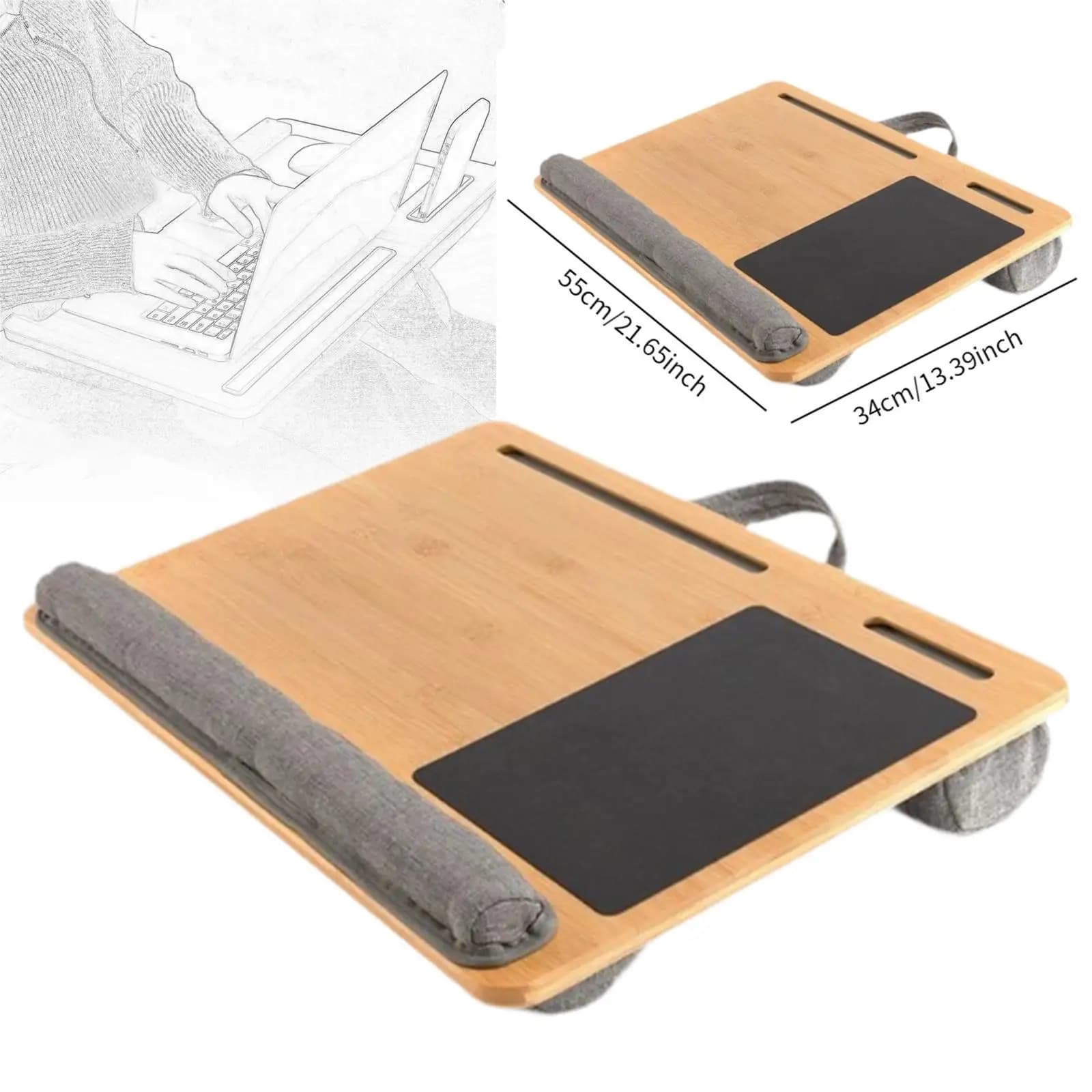 Laptop Lap Desk with Cushion with Handle Tablet Support Phone Holder for Travel Bed Sofa Couch Home Office Workstation Reading