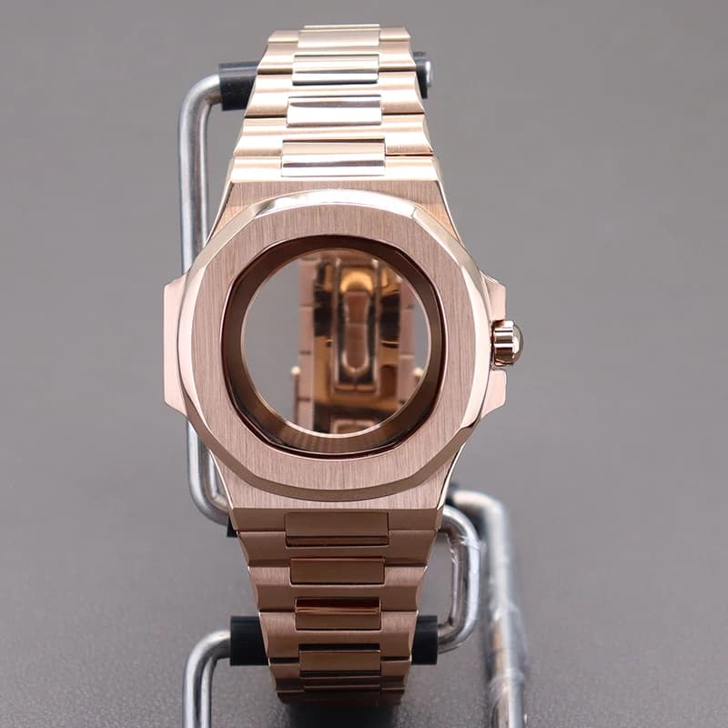 Rose Gold 40mm Watch Case Parts WatchBand For Modified Nautilus Seiko NH34 NH35 NH36 NH38 Movement 30.8mm Sapphire Crystal Glass