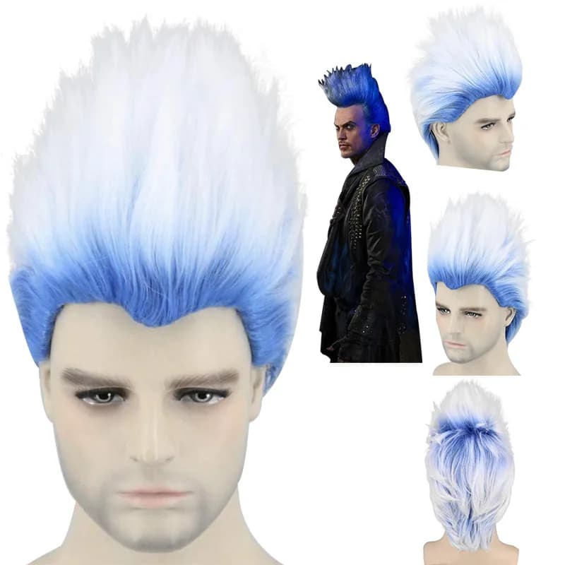 Anime Wig Bright Beauty Tip Movie Villain Hades Descendants 3 Cosplay Cloud White Light Blue Synthetic Hair Wigs for Male