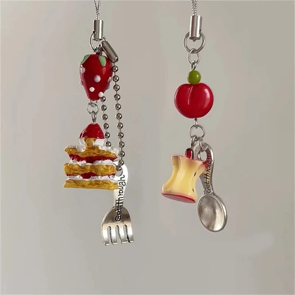 Cute 3D Strawberry Cake Cookie Pendant Phone Charm Strap Lovely Accessories Lanyard Keycord For iPhone Camera Bag Girls Jewelry