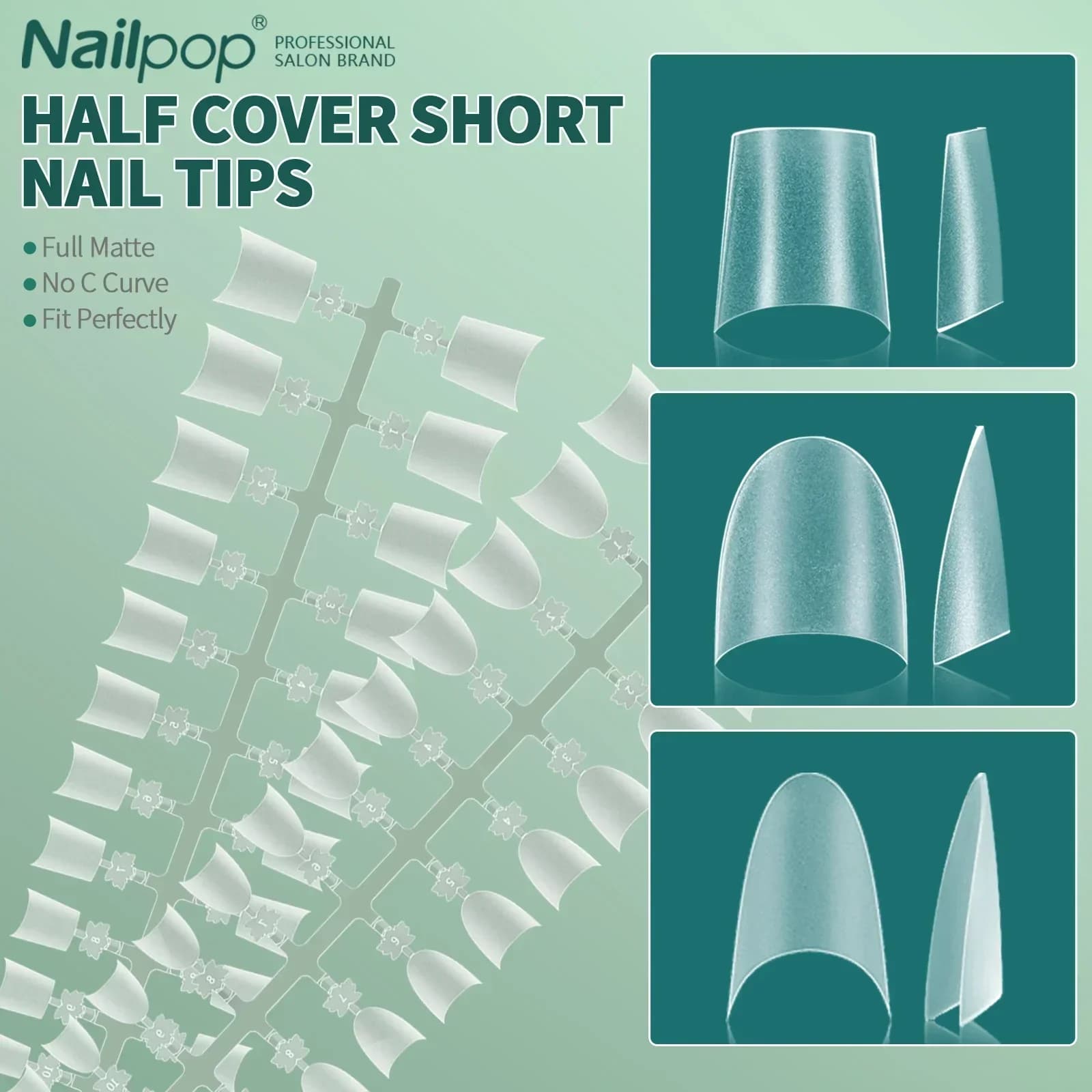 Short Half Cover False Nail Tips 150pcs Full Matte 12 Sizes No C Curve Fake Nails for Nail Extension Art Home DIY Nail Salon