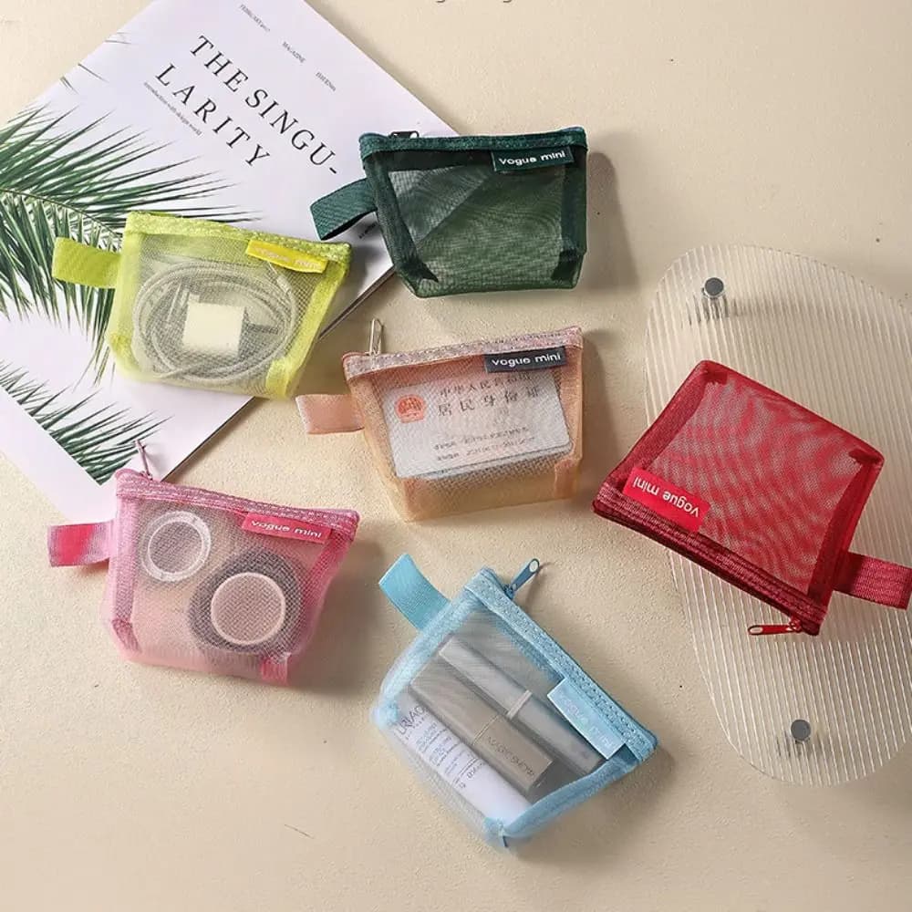 Makeup Bag Transparent Mesh Storage Bag Cute Lipstick Bag Small Item Bag Mini Coin Purse Nylon Coin Bag Cosmetic Bag Travel DIY