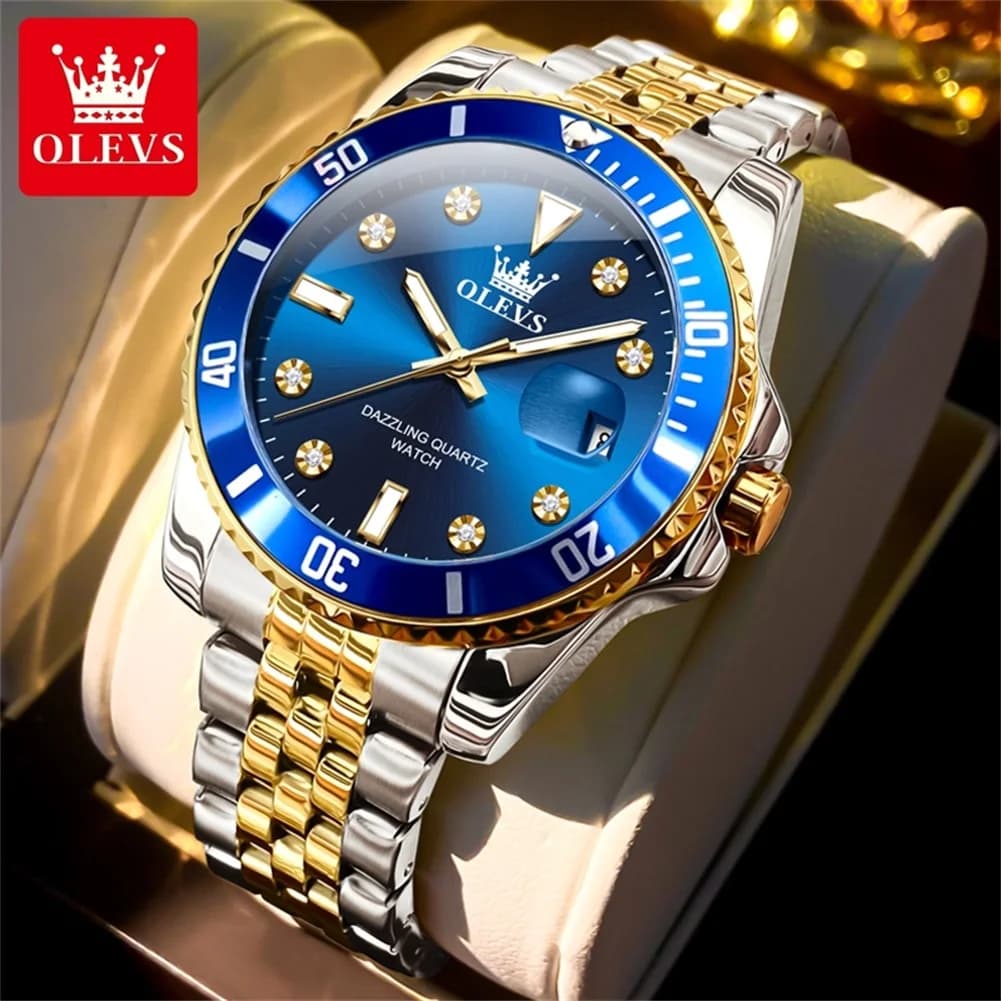 OLEVS Luxury Watch Business Waterproof Male Clock Luminous Date Stainless Steel Blue Quartz Men Watch Reloj Relogio Masculino
