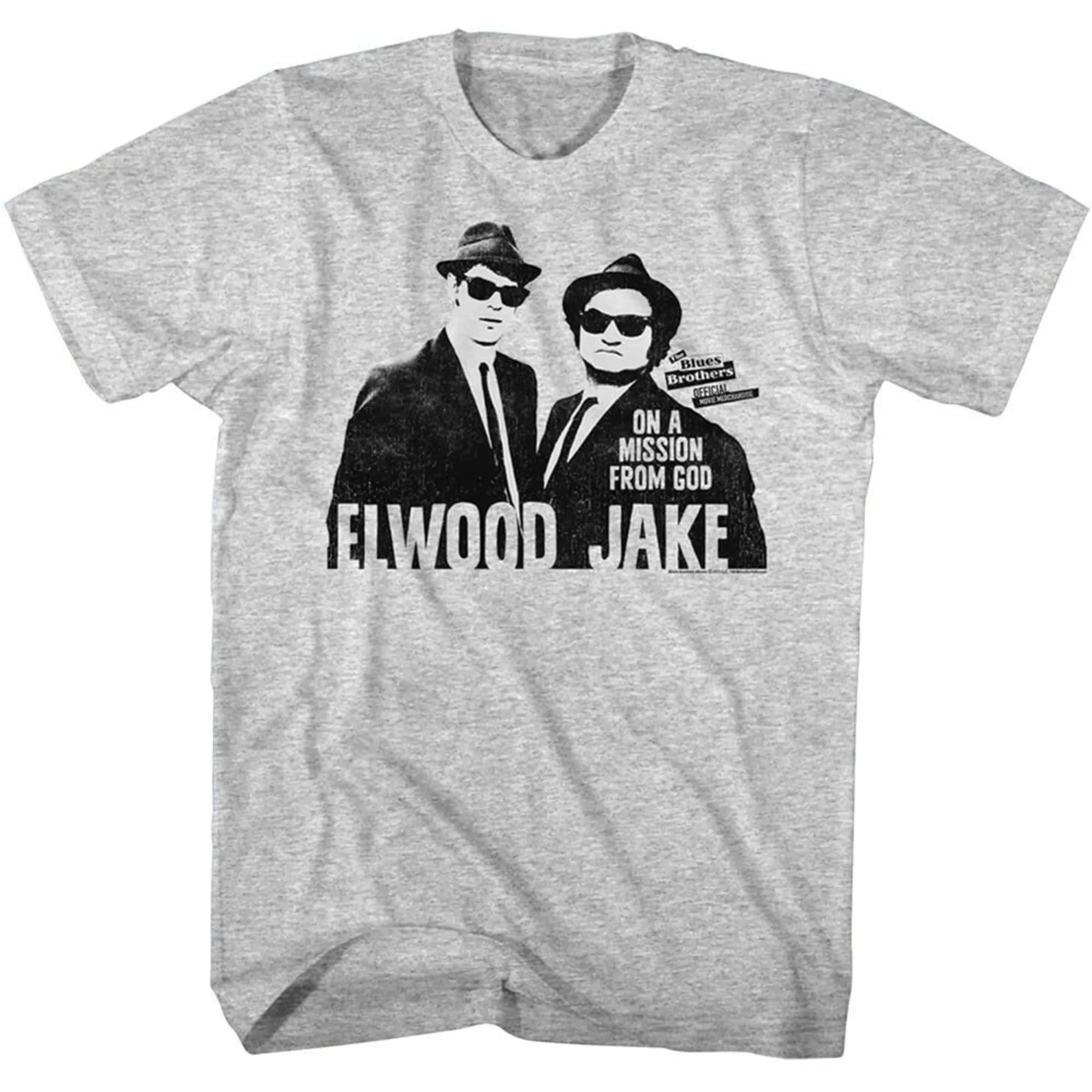 Blues Brothers Men's Tshirt Jake and Elwood on a Mission from God Stencil Graphic Tee Belushi Aykroyd Vintage Movie Comedy