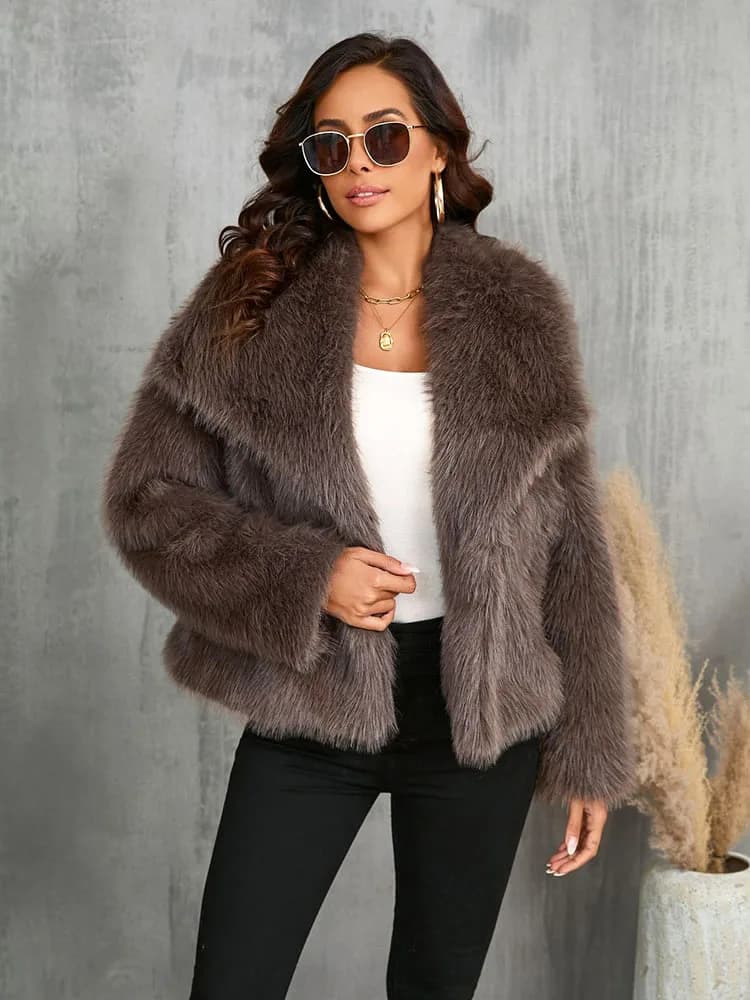 ZADORIN Fashion Oversized Turn Down Collar Fluffy Faux Fur Coat Woman Vintage Faux Fur Jacket Coats Winter Clothes Woman 2025